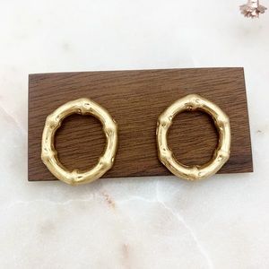 'O' Bamboo Initial Name Earrings Studs Gold